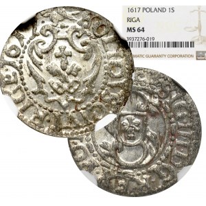 Zygmunt III Waza, Szeląg 1617, Ryga - NGC MS64