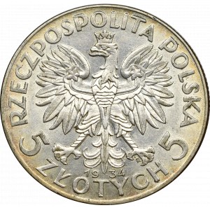 II Rzeczpospolita, 5 złotych 1934 Głowa kobiety