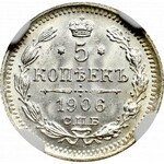 Russia, Nicholas II, 5 kopecks 1906 ЭБ - NGC MS66