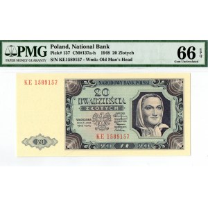 PRL, 20 Zloty 1948 KE - PMG 66EPQ