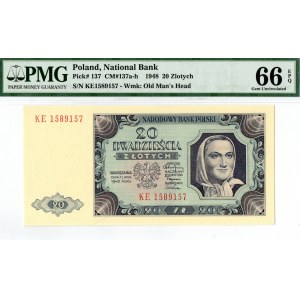 PRL, 20 zloty 1948 KE - PMG 66EPQ