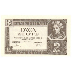 II RP, 2 Zloty 1936 - ohne Unterdruck auf der Vorderseite, Serie und Nummerierung