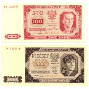 PRL, zestaw 100 złotych 1948 KR i 500 złotych 1948 CC