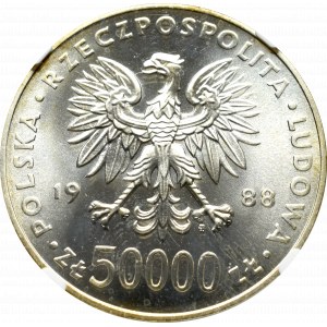 PRL, 50.000 złotych 1988 Piłsudski - NGC MS67
