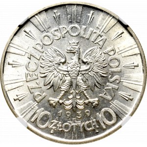 Zweite Polnische Republik, 10 Zloty 1939 Piłsudski - NGC MS63