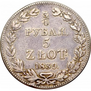 Poland under Russia, Nicholas I, 3/4 rouble=5 zloty 1839 Warsaw