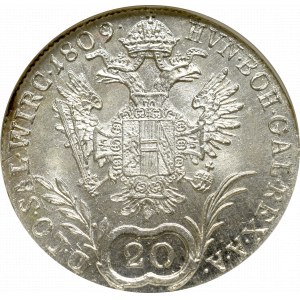 Austria, Franciszek I, 20 krajcarów 1809 C - NGC MS64
