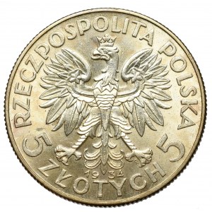 Die Zweite Polnische Republik, 5 Zloty 1934 Kopf einer Frau