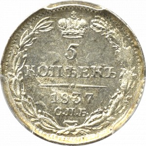 Rosja, Mikołaj I, 5 kopiejek 1837 - PCGS MS62