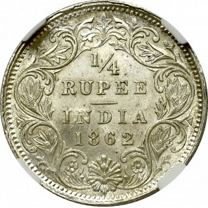 Indie Brytyjskie, 1/4 rupii 1862, Kalkuta - NGC MS64