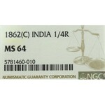Indie Brytyjskie, 1/4 rupii 1862, Kalkuta - NGC MS64