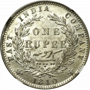 British India, 1 rupee 1840 - 27 berries NGC MS63