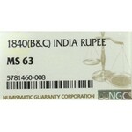 Indie brytyjskie, 1 Rupia 1840 - 27 jagódek NGC MS63