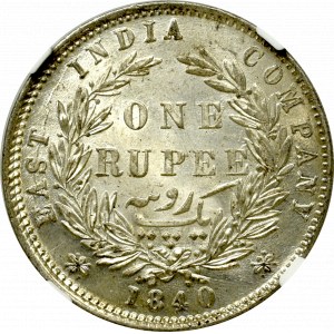 British India, 1 rupee 1840 - 28 berries NGC MS63