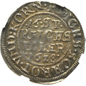 Pomorze, Księstwo Szczecińskie, Bogusław XIV, 1/16 talara 1628, Szczecin - rzadkość NGC AU55