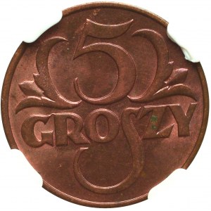 II Rzeczpospolita, 5 groszy 1935 - NGC MS63 RB