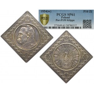 II Rzeczpospolita, 10 złotych 1934 Orzeł Strzelecki - próba Klipa PCGS SP61