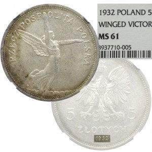 II Rzeczpospolita, 5 złotych 1932 Nike - NGC MS61