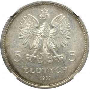 II Rzeczpospolita, 5 złotych 1932 Nike - NGC MS61
