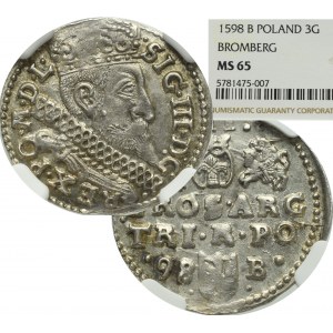 Sigismund III Vasa, 3 groschen 1598, Bromberg - NGC MS65