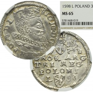 Sigismund III Vasa, 3 groschen 1598, Lublin - NGC MS65