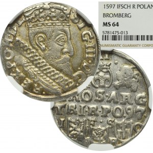 Sigismund III, 3 groschen 1597, Bromberg - NGC MS64