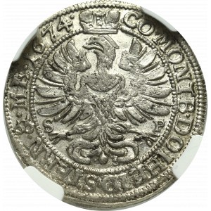 Śląsk, Księstwo Oleśnickie, Sylwiusz Fryderyk, 6 krajcarów 1674 - nieopisany NGC MS65