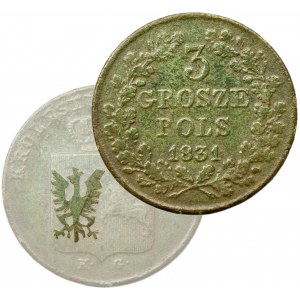 Powstanie Listopadowe, 3 grosze 1831 K.G. - łapy orła zgięte