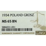 II Republic of Poland, 1 groschen 1934 - NGC MS65 BN