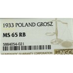 II Republic of Poland, 1 groschen 1933 - NGC MS65 RB
