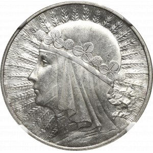 II Republic of Poland, 10 zlotych 1932, Women's Head, London- NGC MS63