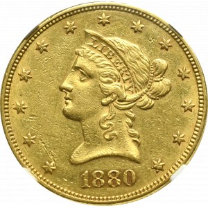 USA, 10 dolarów 1880 Filadelfia - NGC AU Det.