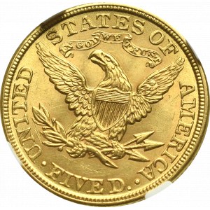 USA, 5 dolarów 1907 Filadelfia - NGC MS62