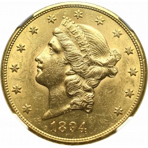USA, 20 dollars 1894 San Francisco - NGC UNC Det.