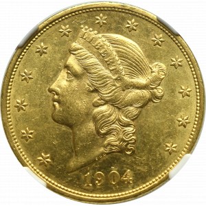 USA, 20 dolarów 1904 Filadelfia - NGC MS62