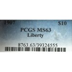 USA, 10 dolarów 1907 Filadelfia - PCGS MS63