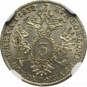 Austria, 3 kreuzer 1832, Wien - NGC MS63