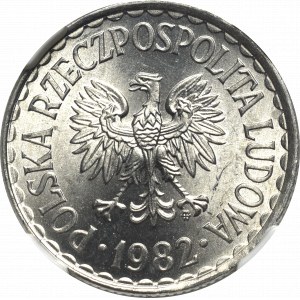 PRL, 1 złoty 1982 - wąska data NGC MS66