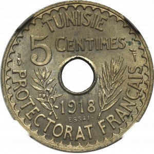 Tunezja, 5 Centimów 1918 Essai - NGC MS65
