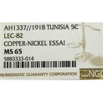 Tunisia, 5 centimes1918 ESSAI - NGC MS65