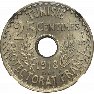 Tunezja, 25 Centimów 1918 Essai - NGC MS65