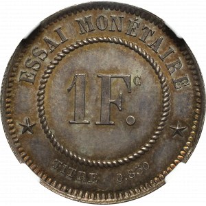 Belgia, 1 frank 1859 Essai - NGC MS65