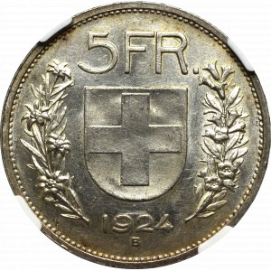 Switzerland, 5 frank 1924 - NGC MS61