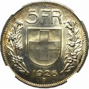 Switzerland, 5 frank 1926 - NGC MS61