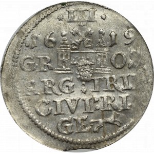 Zygmunt III Waza, Trojak 1619, Ryga - duża głowa - menniczy