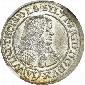 Śląsk, Księstwo Oleśnickie, Sylwiusz Fryderyk, 6 krajcarów 1674 - NGC MS63+