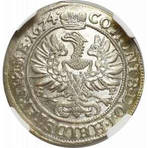 Schlesien, Duchy of Oels, Silvius Friedrich, 6 kreuzer 1674 - NGC MS63+