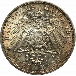 Niemcy, Saksonia, 3 marki 1913 E, 100-lat bitwy pod Lipskiem