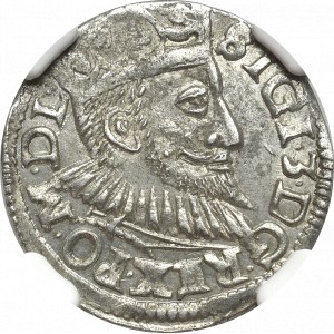 Zygmunt III Waza, Trojak 1594, Poznań - wydłużona twarz - NGC MS63