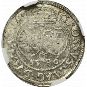 Stefan Batory, Grosz 1580, Wilno - rzadkość trójlistek na rewersie - NGC XF Det.